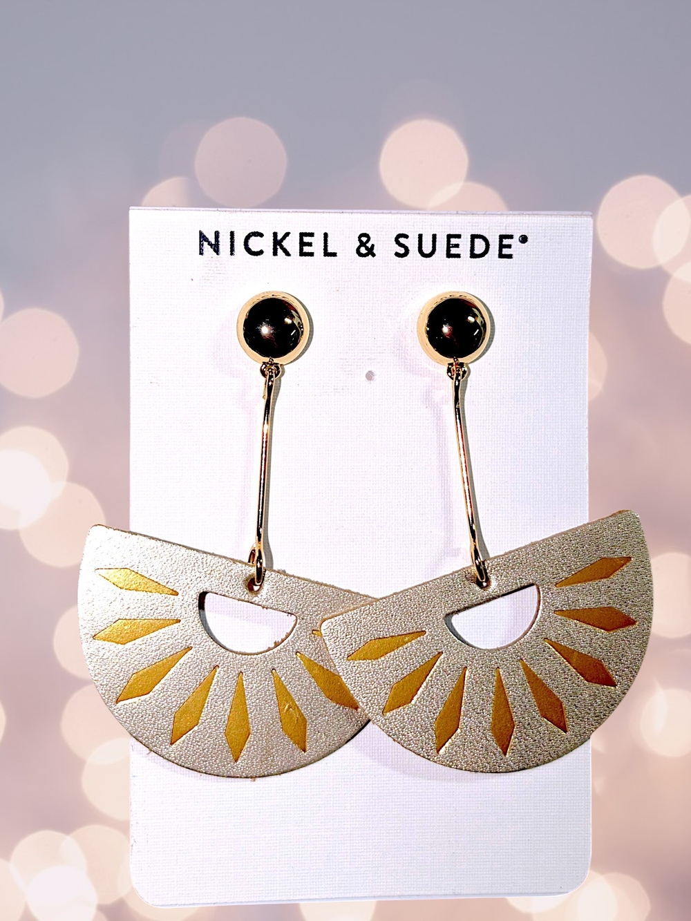NEW Nickel & Suede Gold and Black Sunburst Drop Earrings